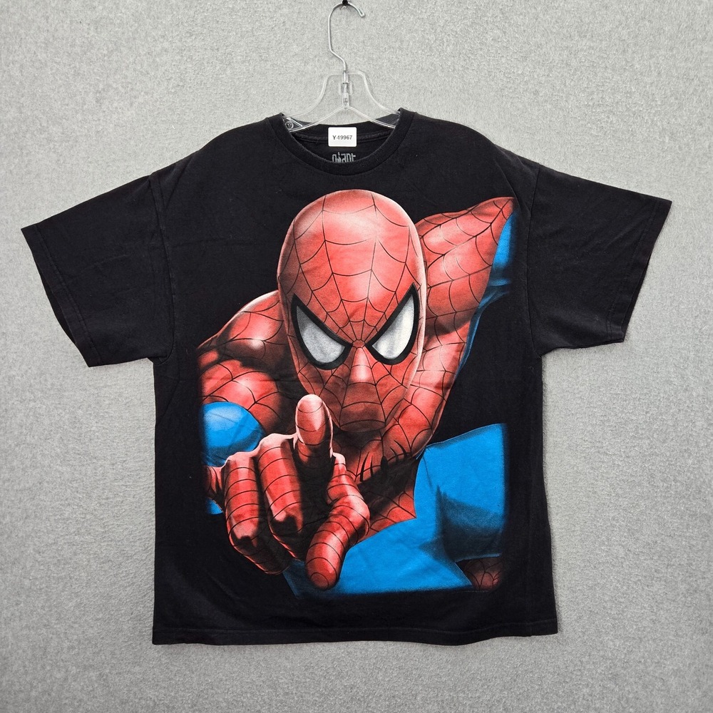 VINTAGE Marvel x Giant‎ Men Shirt Large Black Spider Man Graphic Print Y2K Tee